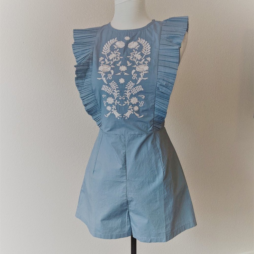 Blue Embroidered Summer Romper- Size S/M